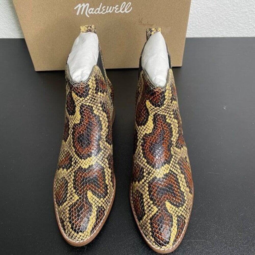 Madewell Womens Boots Size 6 Brown Cara Snakeskin Embossed Leather Chelsea - Picture 5 of 8